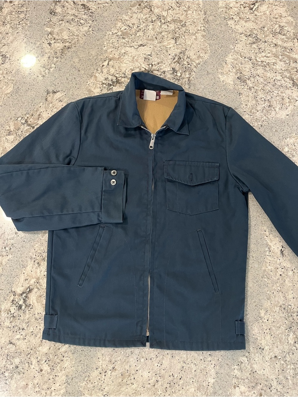 Vintage 70s 80s Navy Big B Work Jacket with Tan Contrast Lining